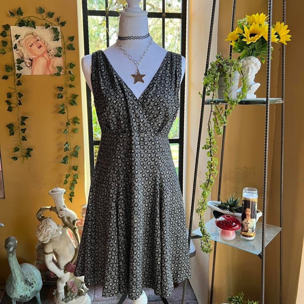 contempo casuals 90s black floral rayon dress grunge y2k